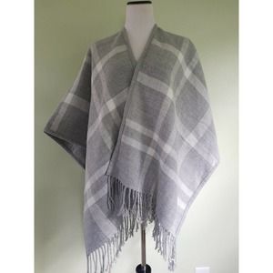 Charter Club grey plaid open front poncho scarf cover up